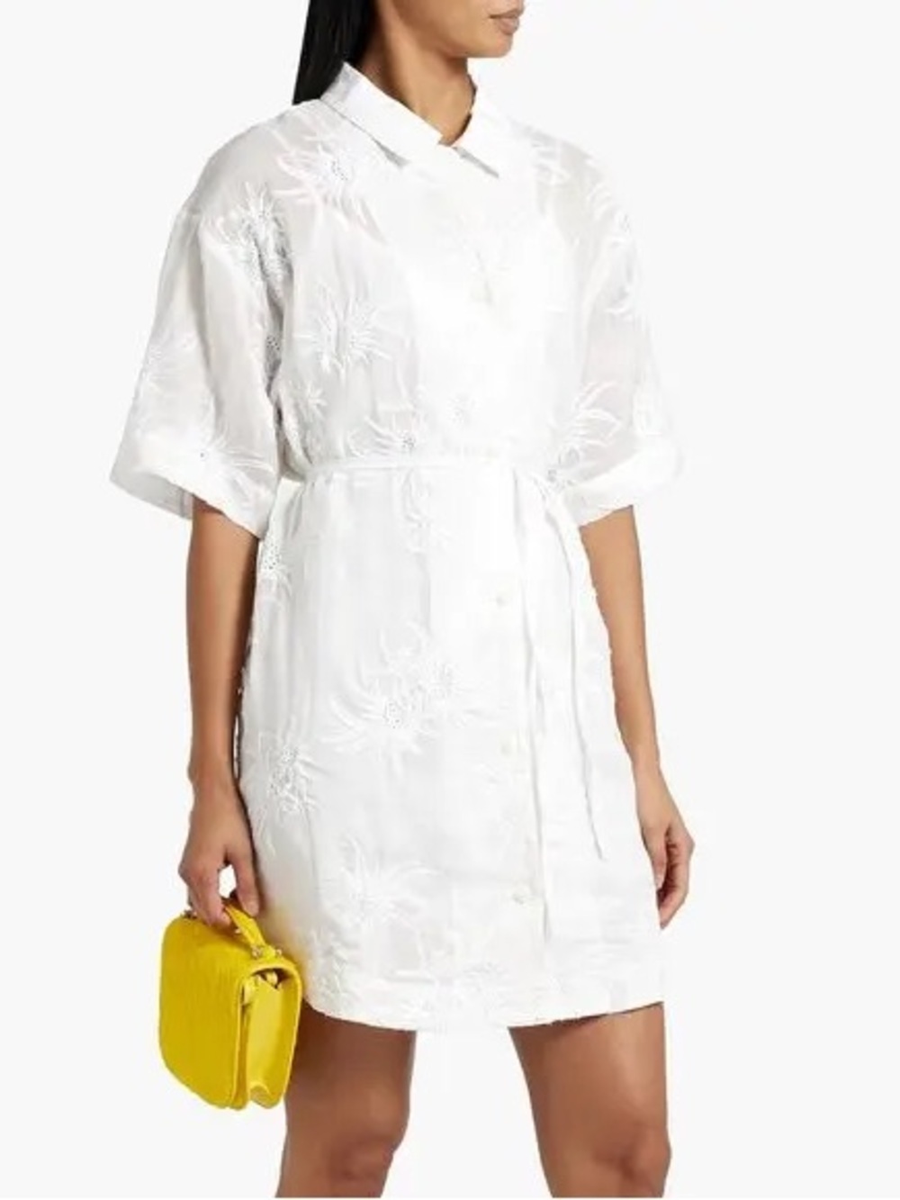 RAG & BONE • Reed Broderie Anglaise Ramie Mini Shirt Dress In White - Small